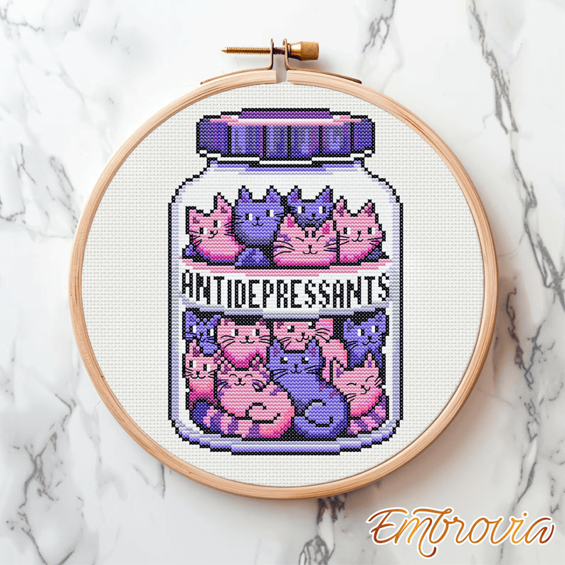 Purrscription Bottle – Antidepressant Cats Cross Stitch Pattern
