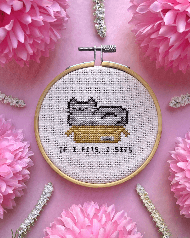 If I Fits, I Sits Cat Cross Stitch Pattern