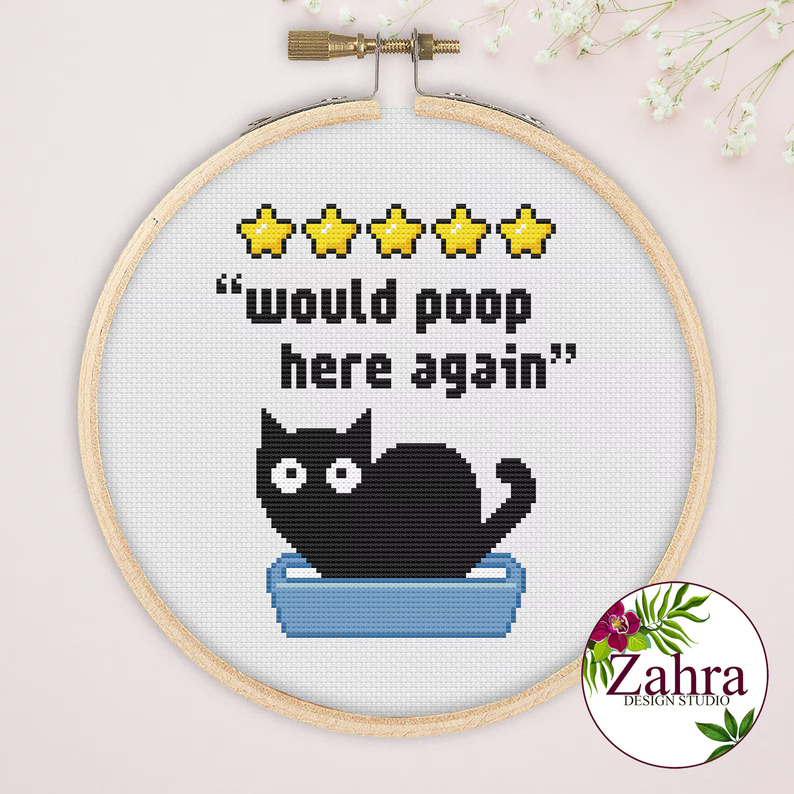 Would Poop Here Again” Cat Cross Stitch Pattern